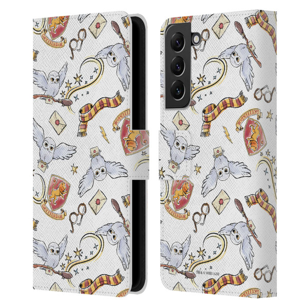 Harry Potter Deathly Hallows XIII Hedwig Owl Pattern Leather Book Wallet Case Cover For Samsung Galaxy S22+ 5G