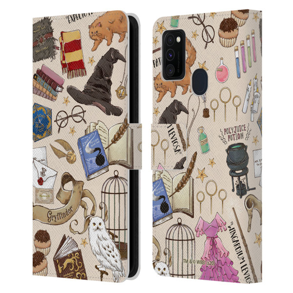 Harry Potter Deathly Hallows XXXVII Hogwarts Pattern Leather Book Wallet Case Cover For Samsung Galaxy M30s (2019)/M21 (2020)