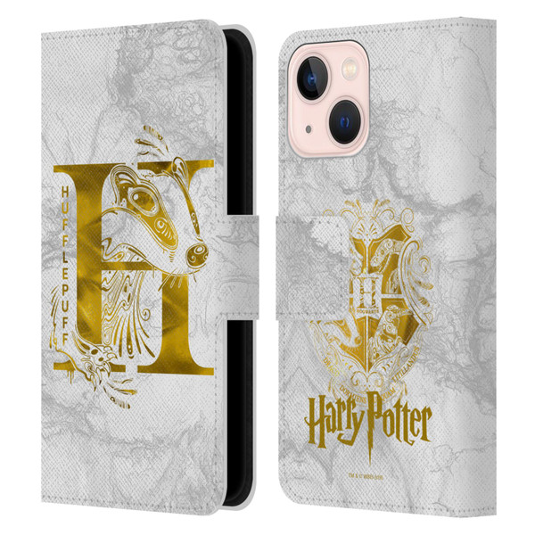 Harry Potter Deathly Hallows IX Hufflepuff Aguamenti Leather Book Wallet Case Cover For Apple iPhone 13 Mini