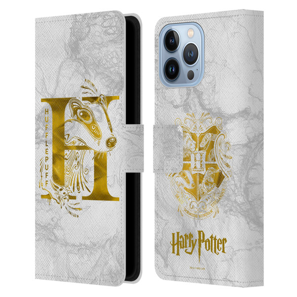 Harry Potter Deathly Hallows IX Hufflepuff Aguamenti Leather Book Wallet Case Cover For Apple iPhone 13 Pro Max