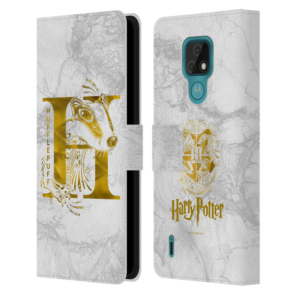 Harry Potter Deathly Hallows IX Hufflepuff Aguamenti Leather Book Wallet Case Cover For Motorola Moto E7