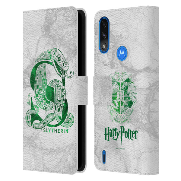 Harry Potter Deathly Hallows IX Slytherin Aguamenti Leather Book Wallet Case Cover For Motorola Moto E7 Power / Moto E7i Power