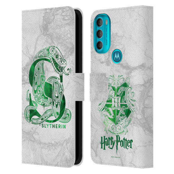 Harry Potter Deathly Hallows IX Slytherin Aguamenti Leather Book Wallet Case Cover For Motorola Moto G71 5G