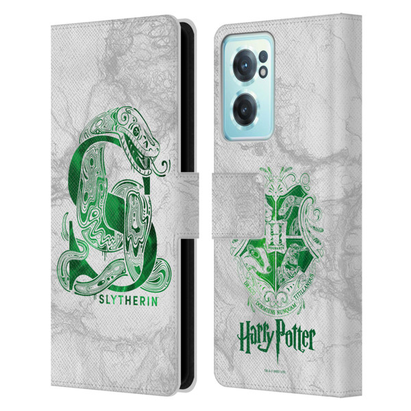 Harry Potter Deathly Hallows IX Slytherin Aguamenti Leather Book Wallet Case Cover For OnePlus Nord CE 2 5G