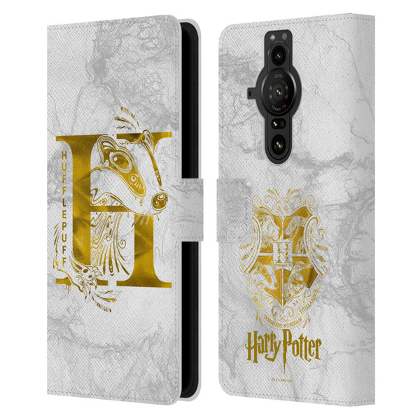 Harry Potter Deathly Hallows IX Hufflepuff Aguamenti Leather Book Wallet Case Cover For Sony Xperia Pro-I