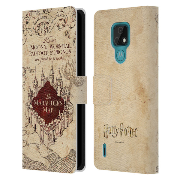 Harry Potter Prisoner Of Azkaban II The Marauder's Map Leather Book Wallet Case Cover For Motorola Moto E7