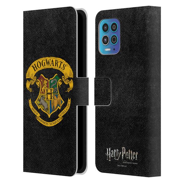 Harry Potter Sorcerer's Stone I Hogwarts Crest Leather Book Wallet Case Cover For Motorola Moto G100
