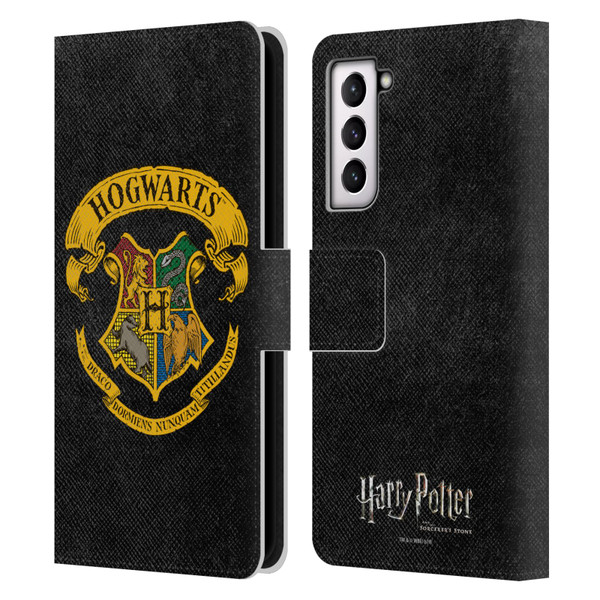 Harry Potter Sorcerer's Stone I Hogwarts Crest Leather Book Wallet Case Cover For Samsung Galaxy S21 5G