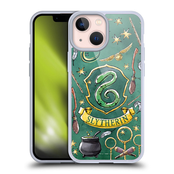 Harry Potter Deathly Hallows XIII Slytherin Pattern Soft Gel Case for Apple iPhone 13 Mini