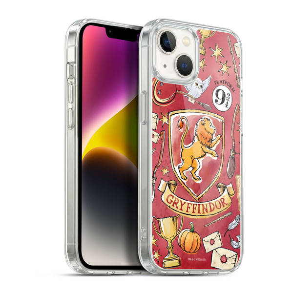 Harry Potter Deathly Hallows XIII Gryffindor Pattern Soft Gel Case for Apple iPhone 14 Plus & MagSafe