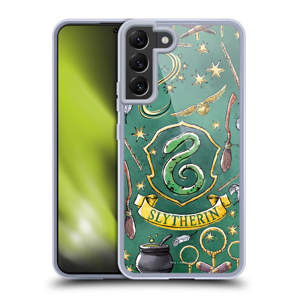 Harry Potter Deathly Hallows XIII Slytherin Pattern Soft Gel Case for Samsung Galaxy S22+ 5G