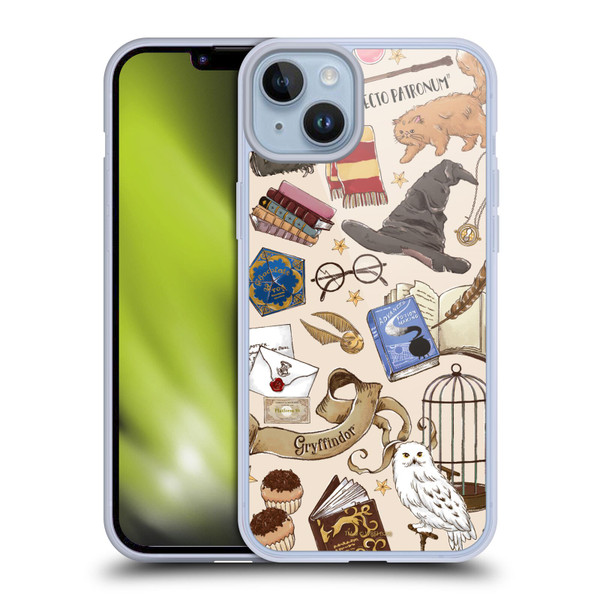 Harry Potter Deathly Hallows XXXVII Hogwarts Pattern Soft Gel Case for Apple iPhone 14 Plus