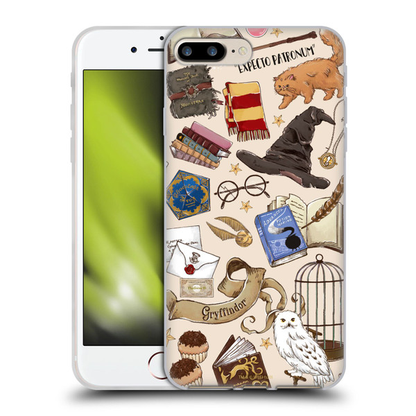 Harry Potter Deathly Hallows XXXVII Hogwarts Pattern Soft Gel Case for Apple iPhone 7 Plus / iPhone 8 Plus