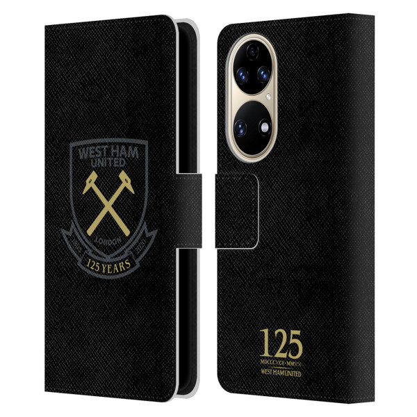 West Ham United FC 125 Year Anniversary Black Claret Crest Leather Book Wallet Case Cover For Huawei P50