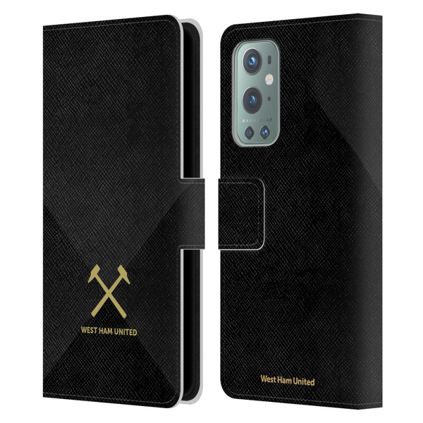 West Ham United FC Hammer Marque Kit Black & Gold Leather Book Wallet Case Cover For OnePlus 9