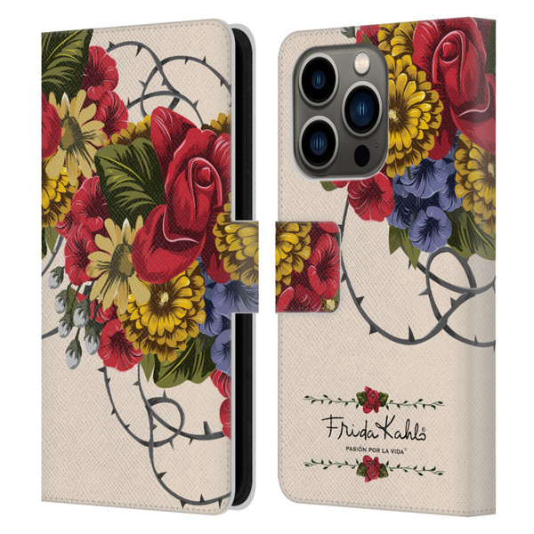 Frida Kahlo Red Florals Vine Leather Book Wallet Case Cover For Apple iPhone 14 Pro