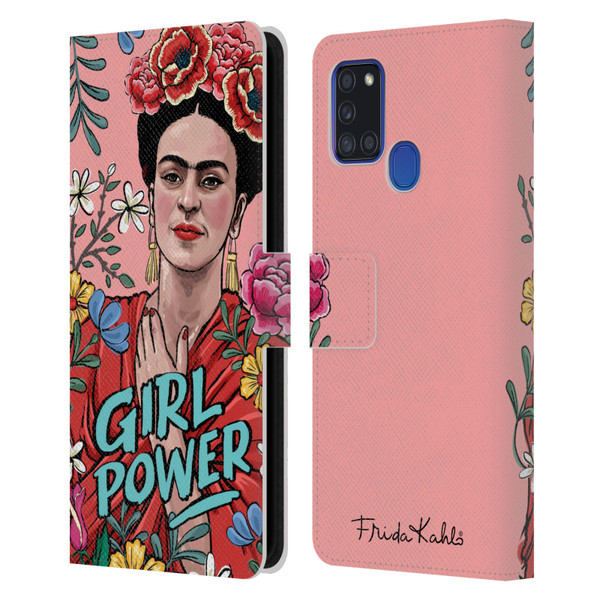 Frida Kahlo Art & Quotes Girl Power Leather Book Wallet Case Cover For Samsung Galaxy A21s (2020)
