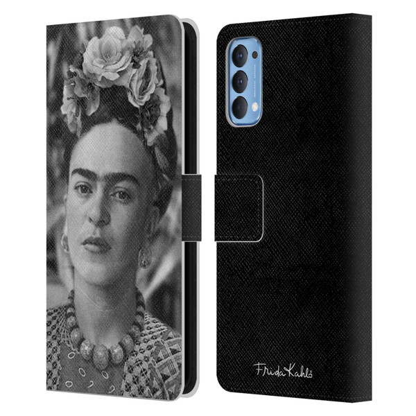 Frida Kahlo Portraits And Quotes Floral Headdress Leather Book Wallet Case Cover For OPPO Reno 4 5G