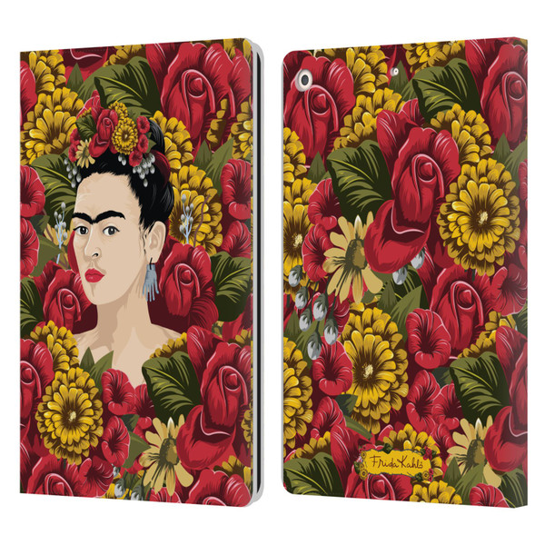 Frida Kahlo Red Florals Portrait Pattern Leather Book Wallet Case Cover For Apple iPad 10.2 2019/2020/2021