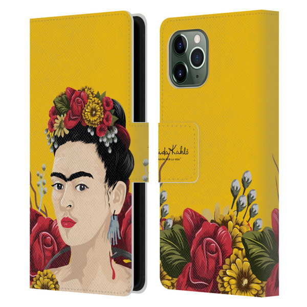 Frida Kahlo Red Florals Portrait Leather Book Wallet Case Cover For Apple iPhone 11 Pro