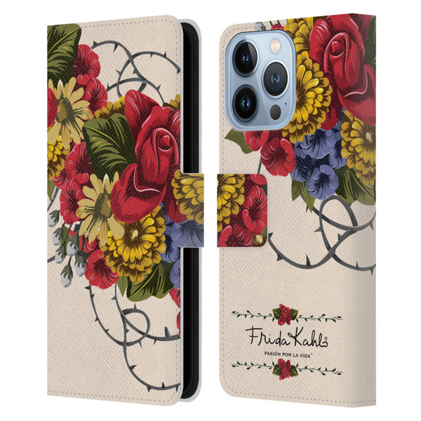 Frida Kahlo Red Florals Vine Leather Book Wallet Case Cover For Apple iPhone 13 Pro