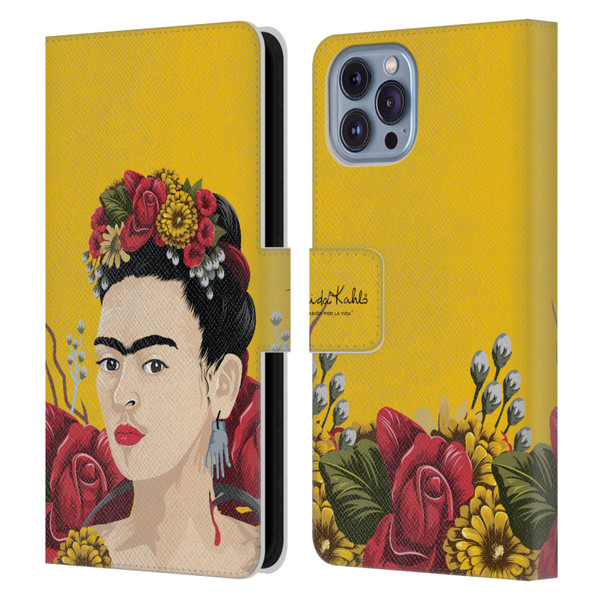 Frida Kahlo Red Florals Portrait Leather Book Wallet Case Cover For Apple iPhone 14