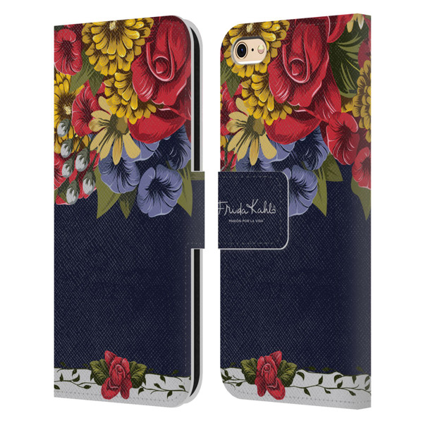 Frida Kahlo Red Florals Blooms Leather Book Wallet Case Cover For Apple iPhone 6 / iPhone 6s