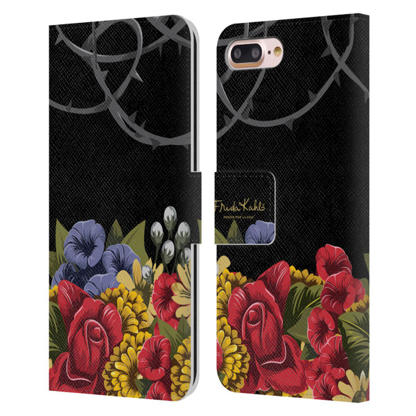 Frida Kahlo Red Florals Efflorescence Leather Book Wallet Case Cover For Apple iPhone 7 Plus / iPhone 8 Plus