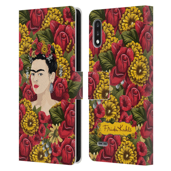Frida Kahlo Red Florals Portrait Pattern Leather Book Wallet Case Cover For LG K22