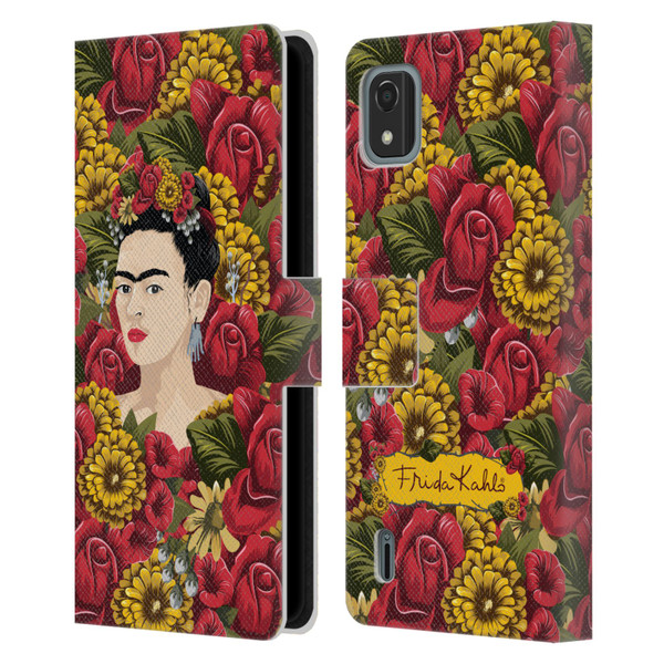 Frida Kahlo Red Florals Portrait Pattern Leather Book Wallet Case Cover For Nokia C2 2nd Edition