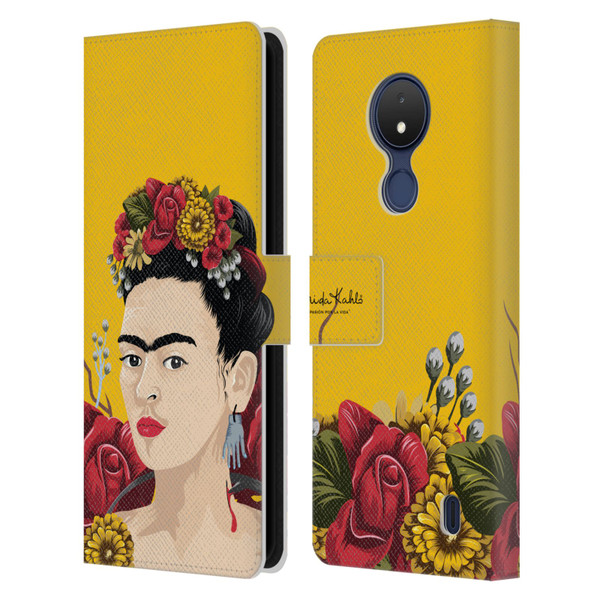 Frida Kahlo Red Florals Portrait Leather Book Wallet Case Cover For Nokia C21
