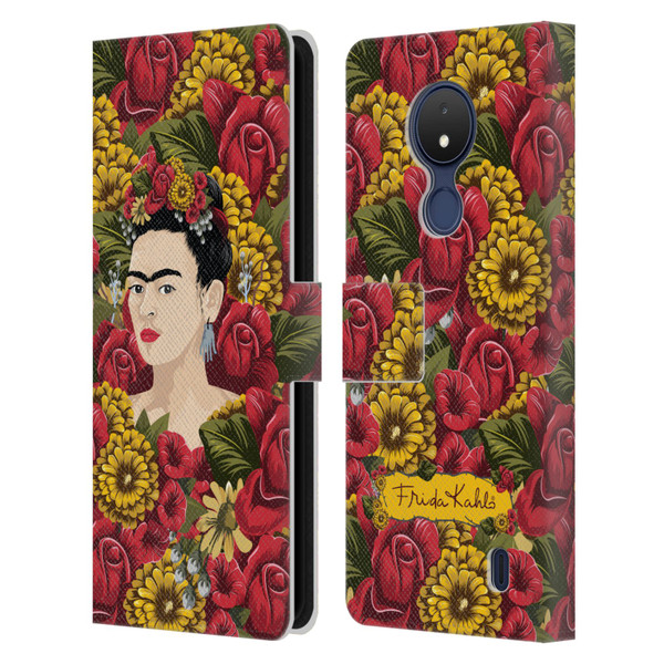 Frida Kahlo Red Florals Portrait Pattern Leather Book Wallet Case Cover For Nokia C21