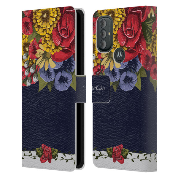 Frida Kahlo Red Florals Blooms Leather Book Wallet Case Cover For Motorola Moto G10 / Moto G20 / Moto G30