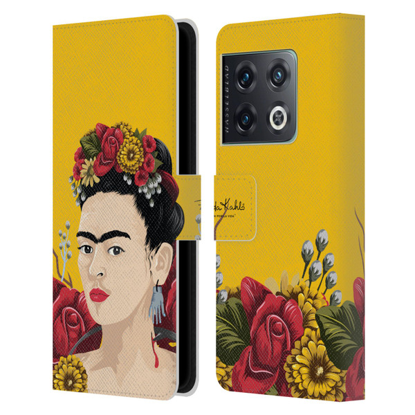 Frida Kahlo Red Florals Portrait Leather Book Wallet Case Cover For OnePlus 10 Pro