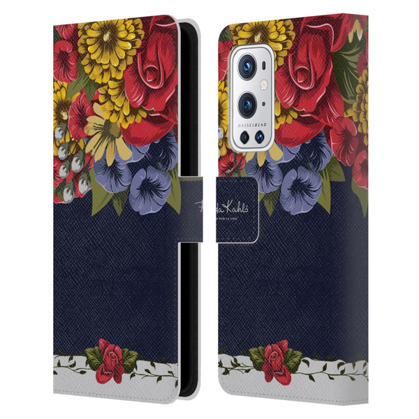 Frida Kahlo Red Florals Blooms Leather Book Wallet Case Cover For OnePlus 9 Pro