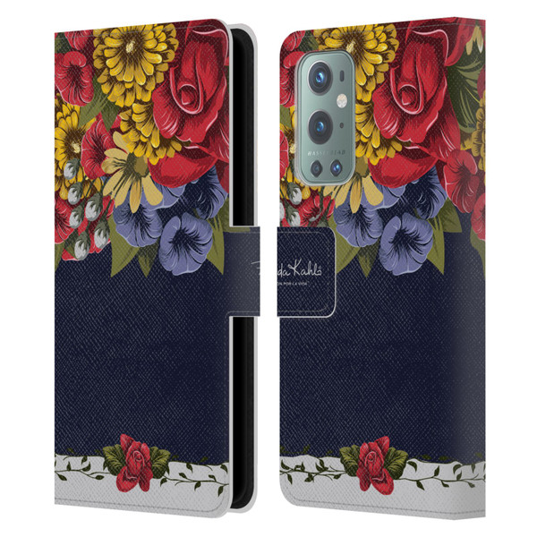 Frida Kahlo Red Florals Blooms Leather Book Wallet Case Cover For OnePlus 9