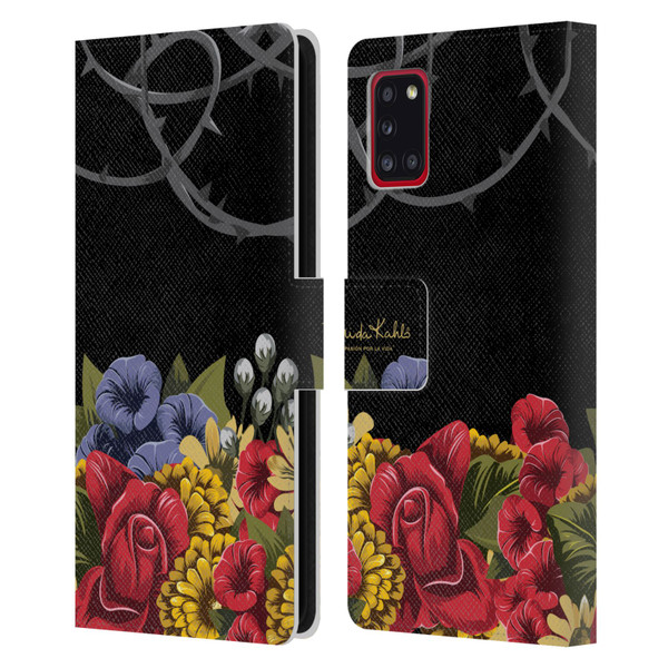 Frida Kahlo Red Florals Efflorescence Leather Book Wallet Case Cover For Samsung Galaxy A31 (2020)