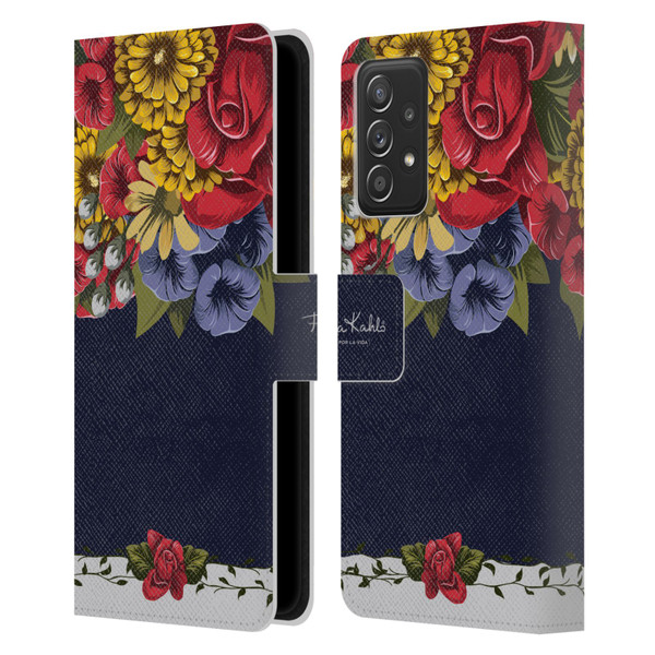 Frida Kahlo Red Florals Blooms Leather Book Wallet Case Cover For Samsung Galaxy A53 5G (2022)