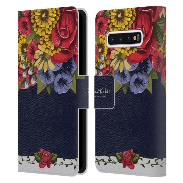 Frida Kahlo Red Florals Blooms Leather Book Wallet Case Cover For Samsung Galaxy S10