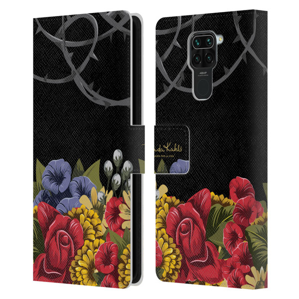 Frida Kahlo Red Florals Efflorescence Leather Book Wallet Case Cover For Xiaomi Redmi Note 9 / Redmi 10X 4G