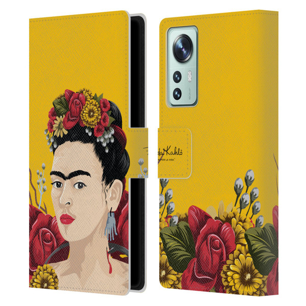 Frida Kahlo Red Florals Portrait Leather Book Wallet Case Cover For Xiaomi 12