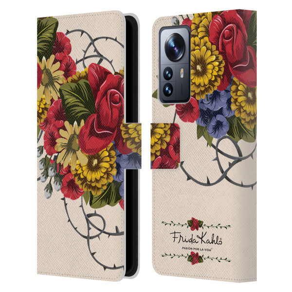 Frida Kahlo Red Florals Vine Leather Book Wallet Case Cover For Xiaomi 12 Pro