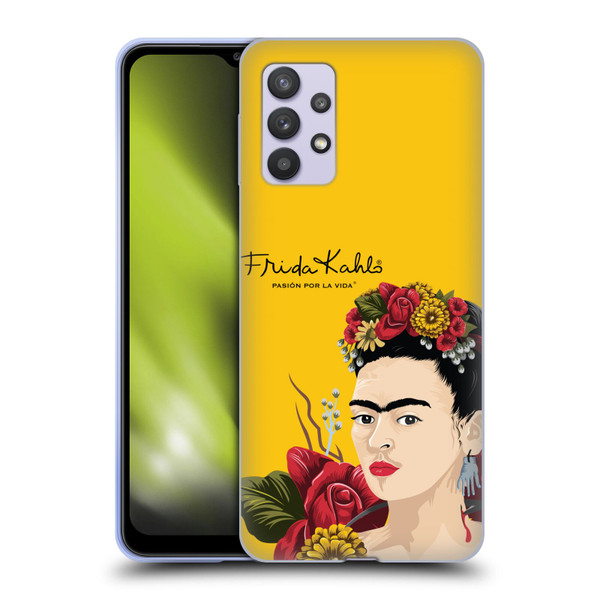 Frida Kahlo Red Florals Portrait Soft Gel Case for Samsung Galaxy A32 5G / M32 5G (2021)