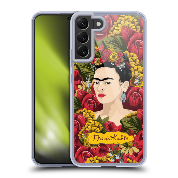 Frida Kahlo Red Florals Portrait Pattern Soft Gel Case for Samsung Galaxy S22+ 5G