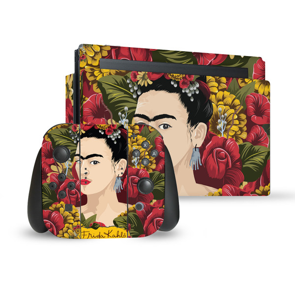 Frida Kahlo Floral Portrait Pattern Vinyl Sticker Skin Decal Cover for Nintendo Switch Bundle