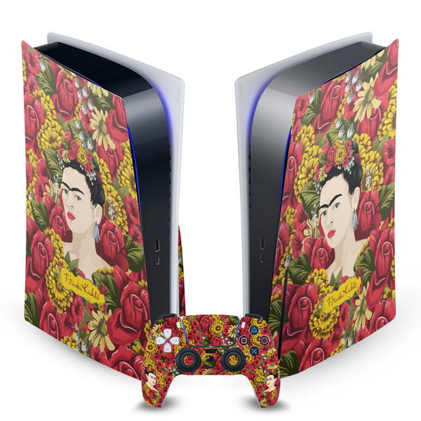 Frida Kahlo Floral Portrait Pattern Vinyl Sticker Skin Decal Cover for Sony PS5 Disc Edition Bundle