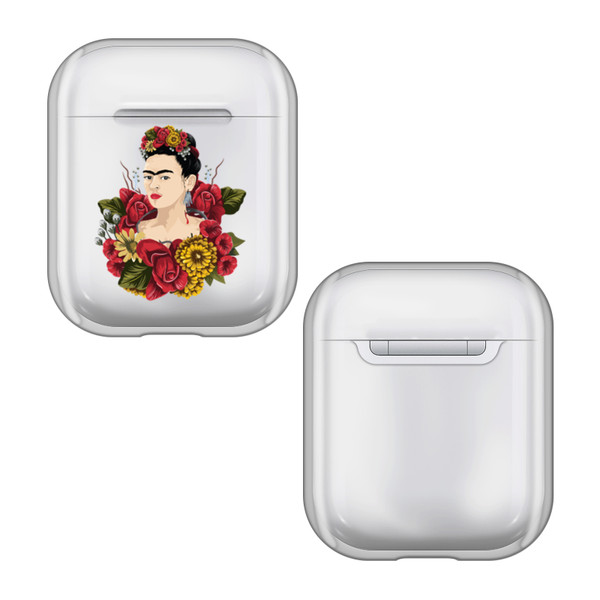 Frida Kahlo Portraits Red Florals Clear Hard Crystal Cover Case for Apple AirPods 1 1st Gen / 2 2nd Gen Charging Case