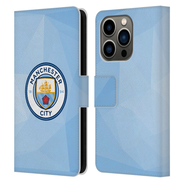 Manchester City Man City FC Badge Geometric Blue Full Colour Leather Book Wallet Case Cover For Apple iPhone 14 Pro