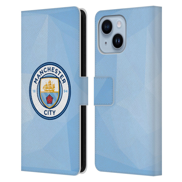 Manchester City Man City FC Badge Geometric Blue Full Colour Leather Book Wallet Case Cover For Apple iPhone 14 Plus