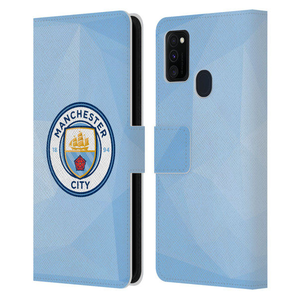 Manchester City Man City FC Badge Geometric Blue Full Colour Leather Book Wallet Case Cover For Samsung Galaxy M30s (2019)/M21 (2020)